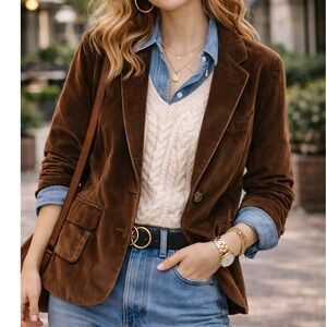 Vintage College-Town Brown Corduroy Blazer Jacket Single Button Women Small